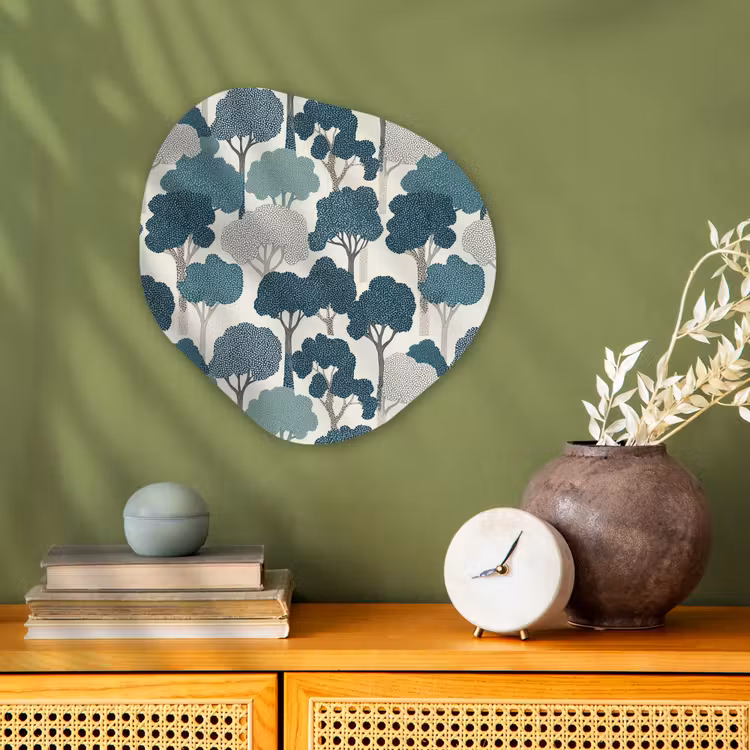 Modern - Bomen - Bos - Patroon - Blauw Wandcirkel Organisch Forex 3mm klein 629 -sfeer2