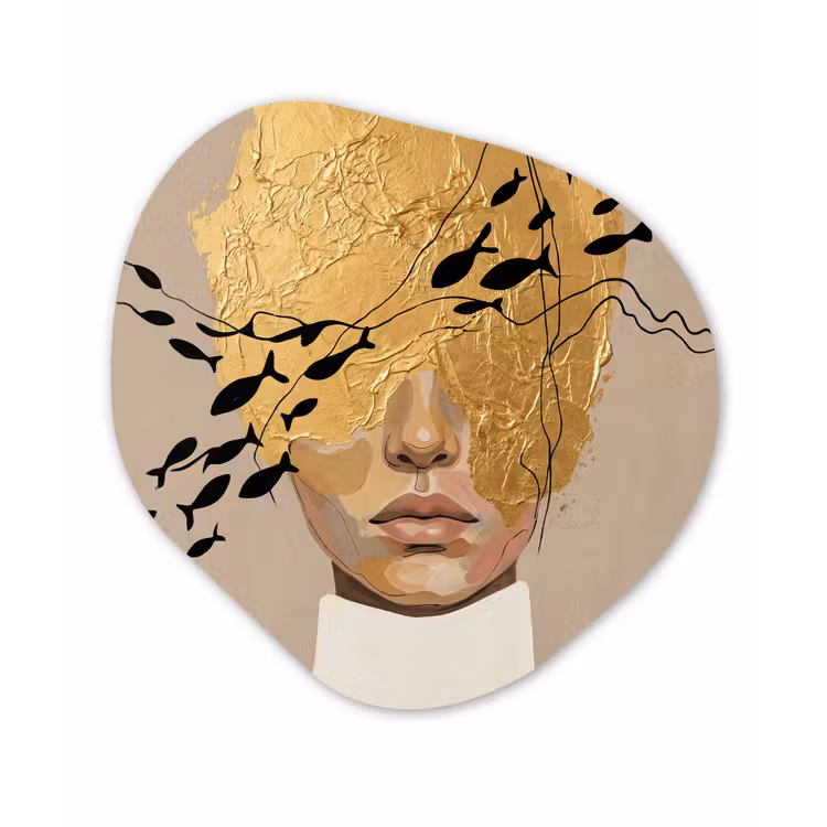 Modern - Vrouw - Goud Wandcirkel Organisch Forex 3mm klein -3d