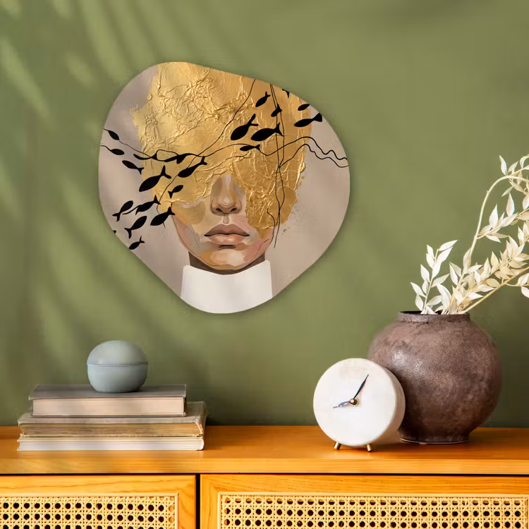 Modern - Vrouw - Goud Wandcirkel Organisch Forex 3mm klein -sfeer2