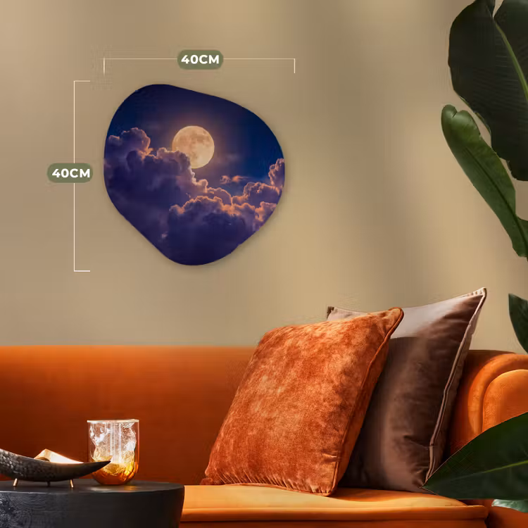 Maan - Wolken - Nacht - Oranje Wandcirkel Organisch Forex 3mm klein -sfeer3