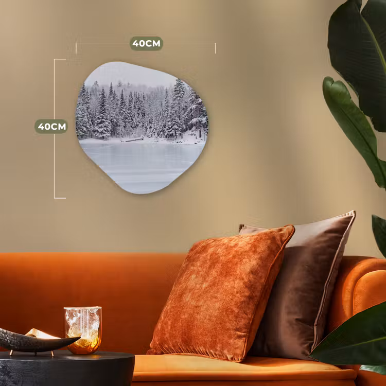 Meer - Dennen - IJs - Winter - Rustgevend Wandcirkel Organisch Forex 3mm klein -sfeer3