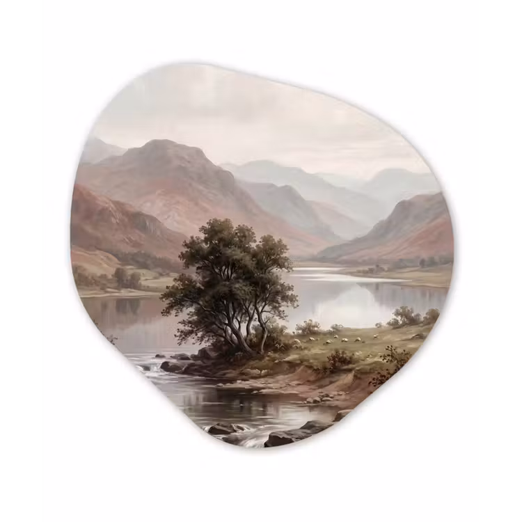 Berglandschap - Meer - Bergen - Vallei - Klassiek Wandcirkel Organisch Forex 3mm klein -3d