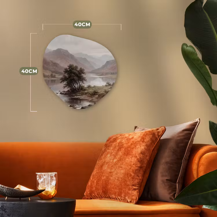 Berglandschap - Meer - Bergen - Vallei - Klassiek Wandcirkel Organisch Forex 3mm klein -sfeer3
