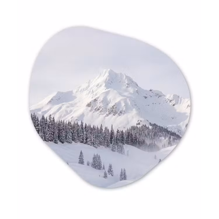 Berg - Sneeuw - Winter - Natuur - Wit Wandcirkel Organisch Forex 3mm klein -3d