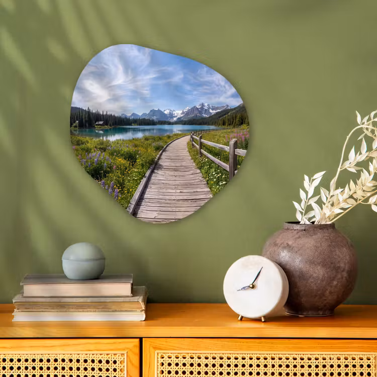 Bergen - Meer - Landschap - Blauw Wandcirkel Organisch Forex 3mm klein -sfeer2