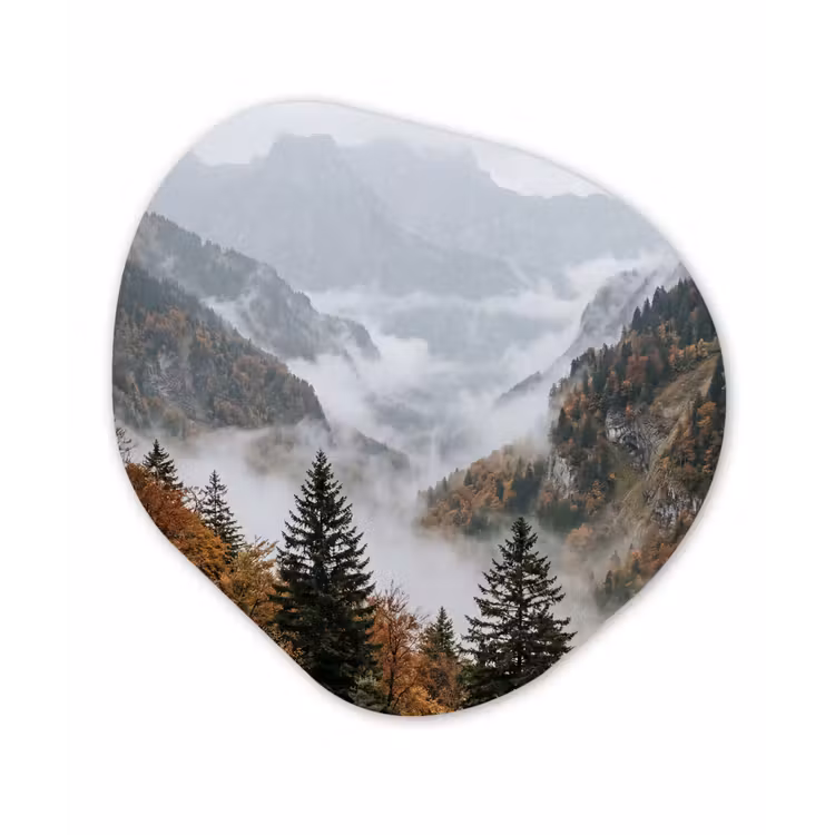 Bergen - Vallei - Mist - Herfst - Natuur Wandcirkel Organisch Forex 3mm klein -3d