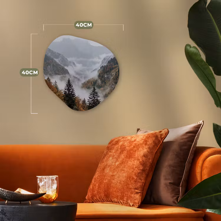 Bergen - Vallei - Mist - Herfst - Natuur Wandcirkel Organisch Forex 3mm klein -sfeer3