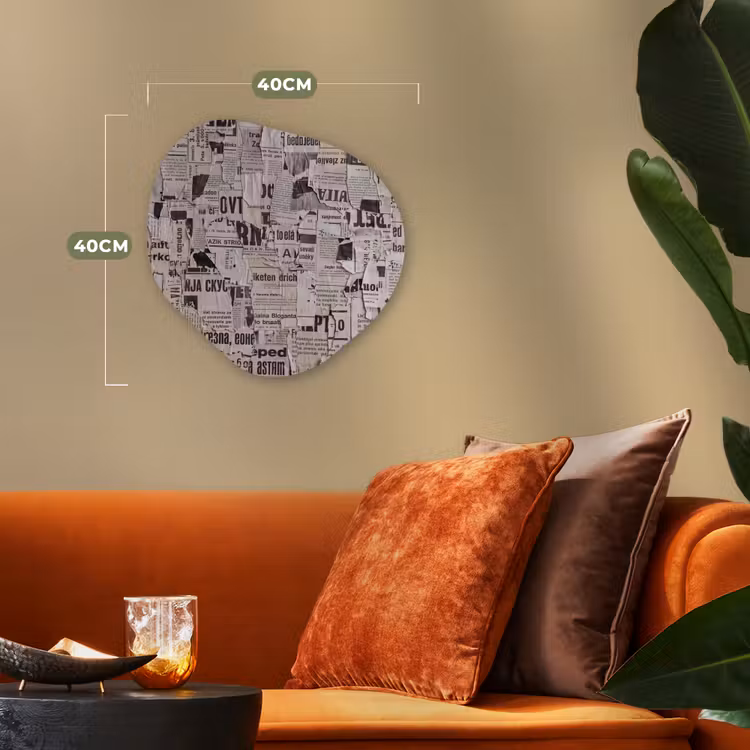 Krant - Gescheurd - Textuur - Abstract - Zwart-wit Wandcirkel Organisch Forex 3mm klein -sfeer3