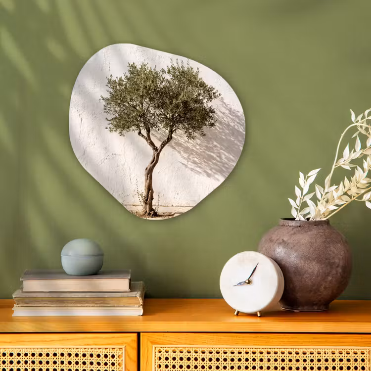 Organic - Forex - Olive Tree - Wall - White - Olijfboom - muur - wit Wandcirkel Organisch Forex 3mm klein