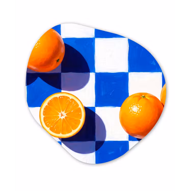 Organic - Forex - Orange - Checkered - Food - Sinaasappel - Geruit - Eten Wandcirkel Organisch Forex 3mm klein