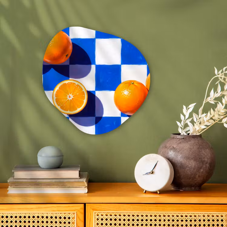 Organic - Forex - Orange - Checkered - Food - Sinaasappel - Geruit - Eten Wandcirkel Organisch Forex 3mm klein
