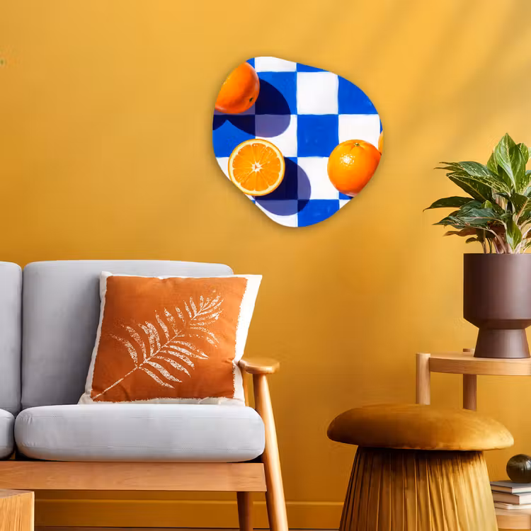 Organic - Forex - Orange - Checkered - Food - Sinaasappel - Geruit - Eten Wandcirkel Organisch Forex 3mm klein