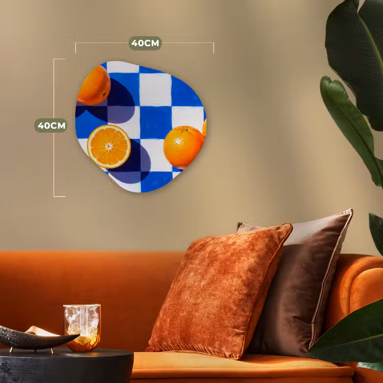 Organic - Forex - Orange - Checkered - Food - Sinaasappel - Geruit - Eten Wandcirkel Organisch Forex 3mm klein