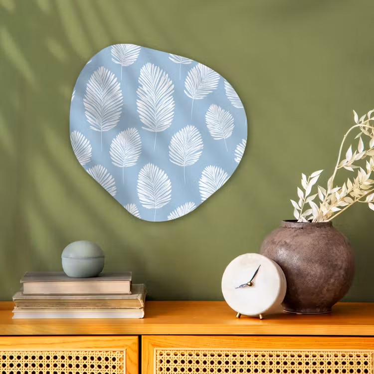 Palmbladeren - Naadloos - Patroon - Pastelblauw Wandcirkel Organisch Forex 3mm klein 629 -sfeer2