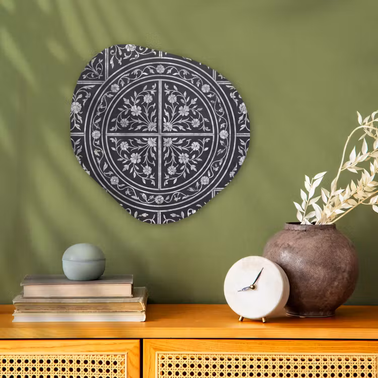 Patroon - Bloemmotief - Decoratie - Klassiek - Zwart Wandcirkel Organisch Forex 3mm klein -sfeer2