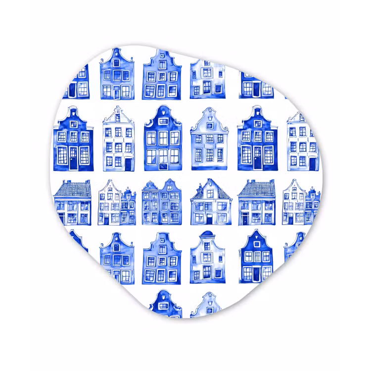 Patroon - Huizen - Blauw Wandcirkel Organisch Forex 3mm klein 629 -3d