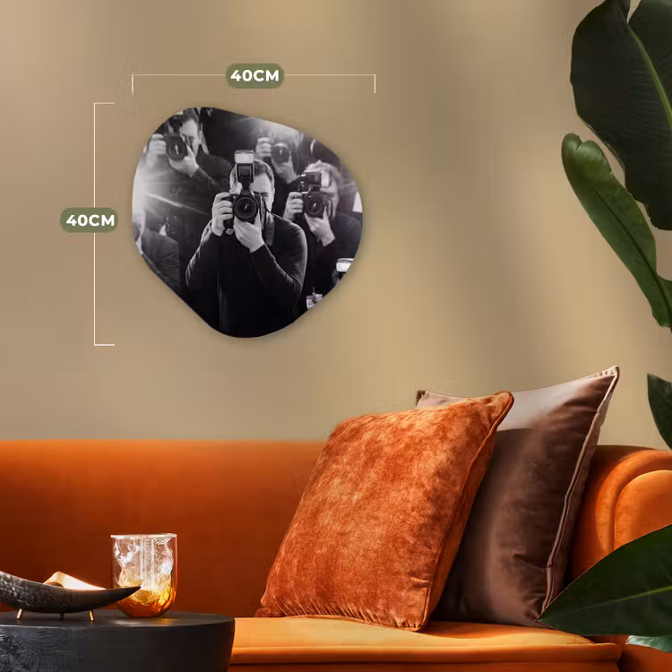 Mensen - Camera - Flitslicht - Zwart-wit - Media Wandcirkel Organisch Forex 3mm klein -sfeer3