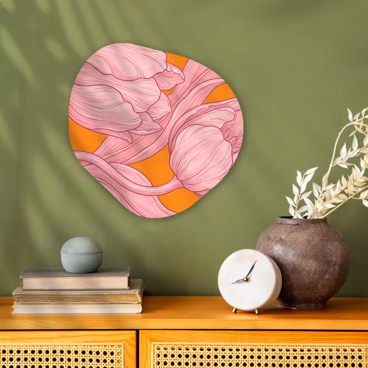 Organic - Forex - Pink Flowers - Modern - Roze bloemen - Modern Wandcirkel Organisch Forex 3mm klein