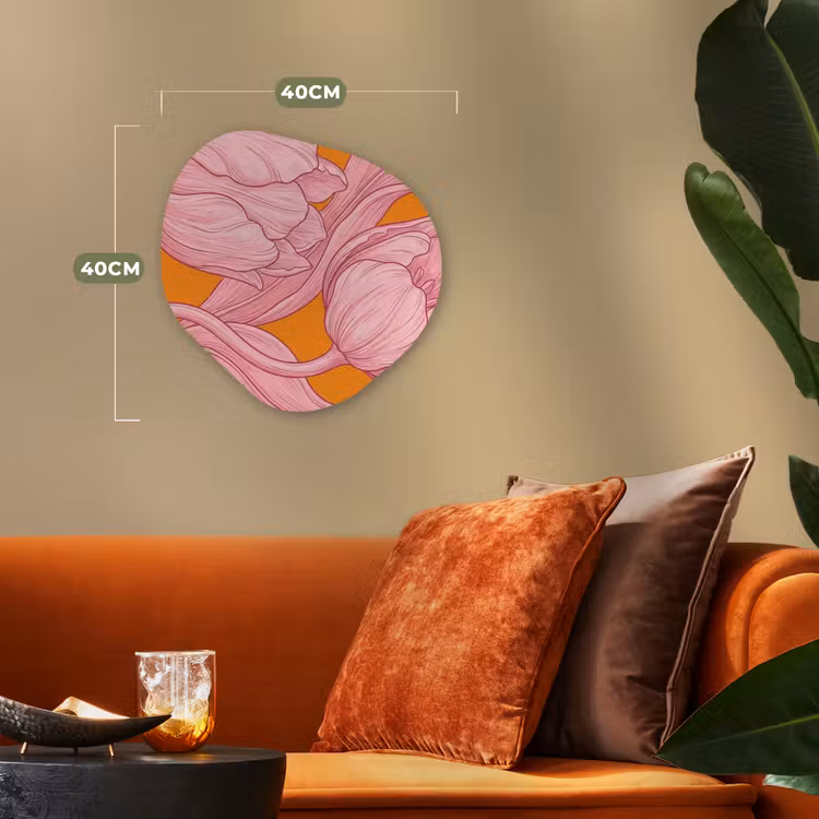Organic - Forex - Pink Flowers - Modern - Roze bloemen - Modern Wandcirkel Organisch Forex 3mm klein
