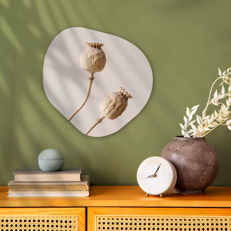 Papaverbollen - Droogbloemen - Minimalistisch - Beige - Rustig Wandcirkel Organisch Forex 3mm klein -sfeer2