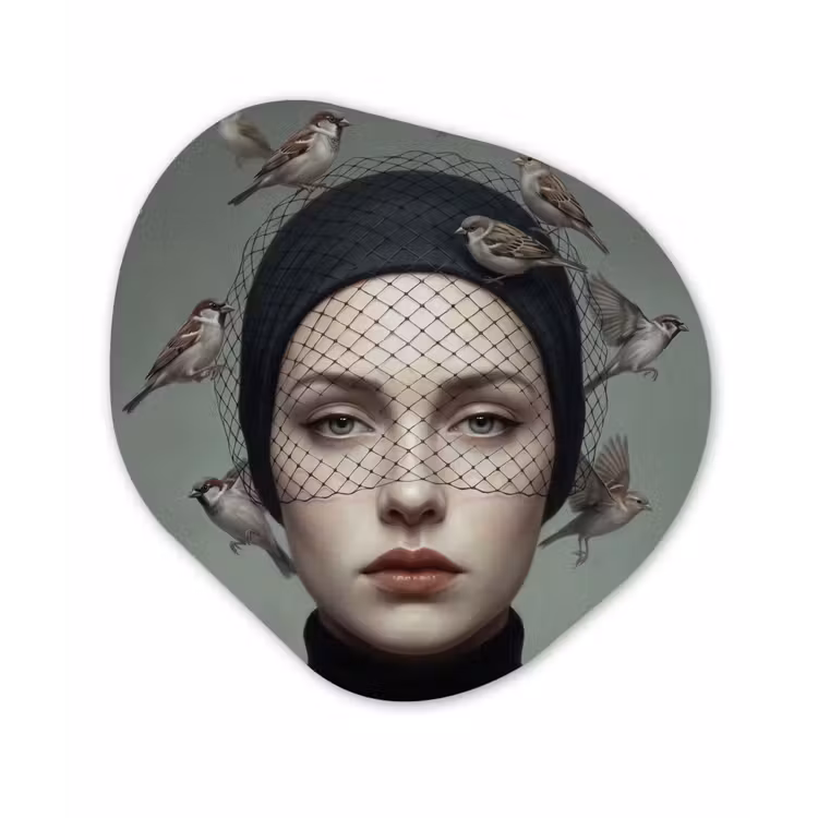 Portret - Vogels - Zwart Wandcirkel Organisch Forex 3mm klein -3d