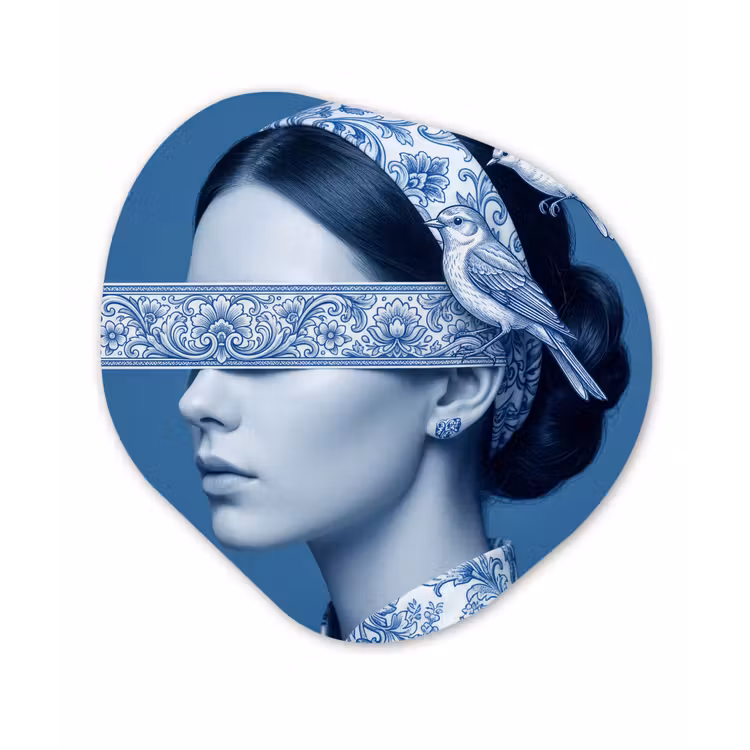Portret - Klassiek - Wit - Blauw Wandcirkel Organisch Forex 3mm klein -3d