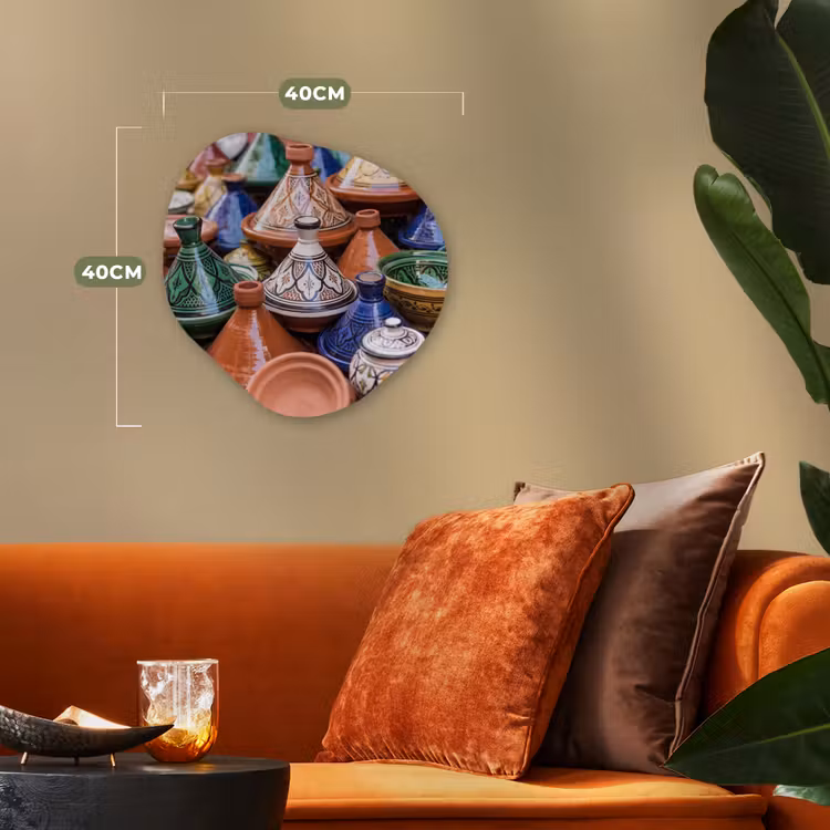 Organic - Forex - Pottery - Colorful - Pattern - Aardewerk - Kleurrijk - Patroon Wandcirkel Organisch Forex 3mm klein