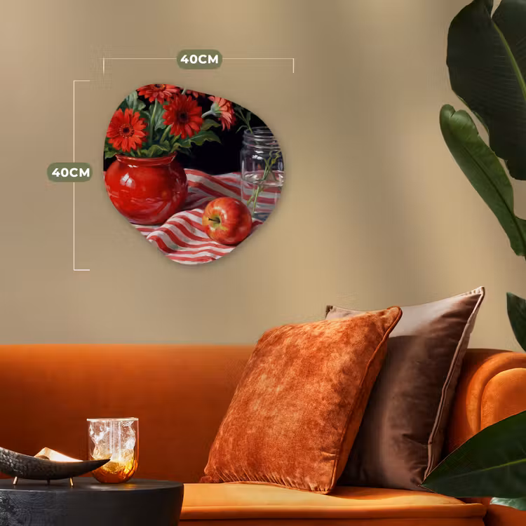 Organic - Forex - Red Flowers - Vase - Rode bloemen - Vaas Wandcirkel Organisch Forex 3mm klein