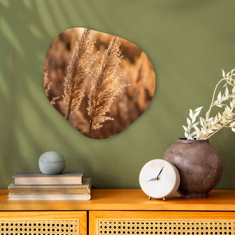 Rietpluimen - Gras - Zonsondergang - Goud - Serene Wandcirkel Organisch Forex 3mm klein -sfeer2