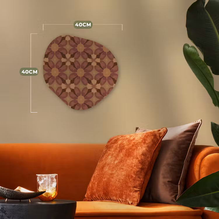 Retro - Bloemen - Bruin Wandcirkel Organisch Forex 3mm klein 629 -sfeer3