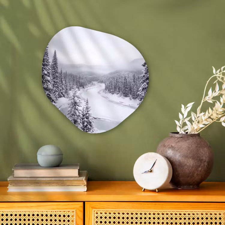Rivier - Bevroren - Landschap - Winter Wandcirkel Organisch Forex 3mm klein -sfeer2