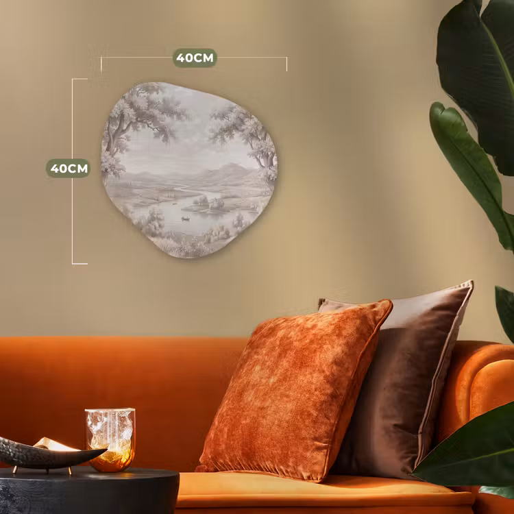 Rivierlandschap - Bergen - Natuur - Vintage - Beige Wandcirkel Organisch Forex 3mm klein -sfeer3