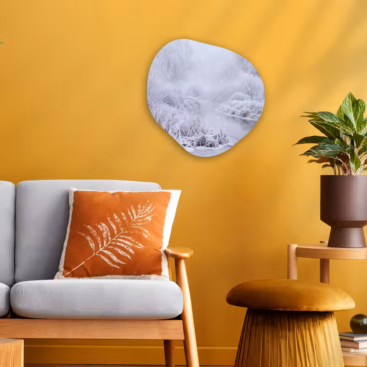 Rivier - Sneeuw - Bos - Winter - Schilderachtig Wandcirkel Organisch Forex 3mm klein -sfeer4