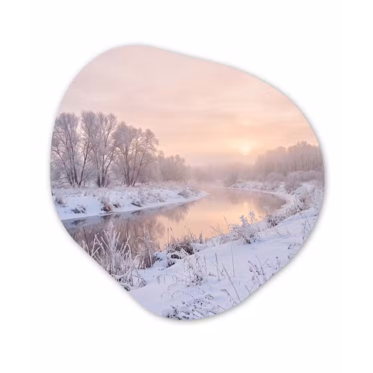 Rivier - Winter - Landschap - Sneeuw - Zonsopgang Wandcirkel Organisch Forex 3mm klein -3d