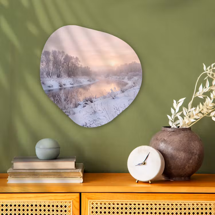 Rivier - Winter - Landschap - Sneeuw - Zonsopgang Wandcirkel Organisch Forex 3mm klein -sfeer2