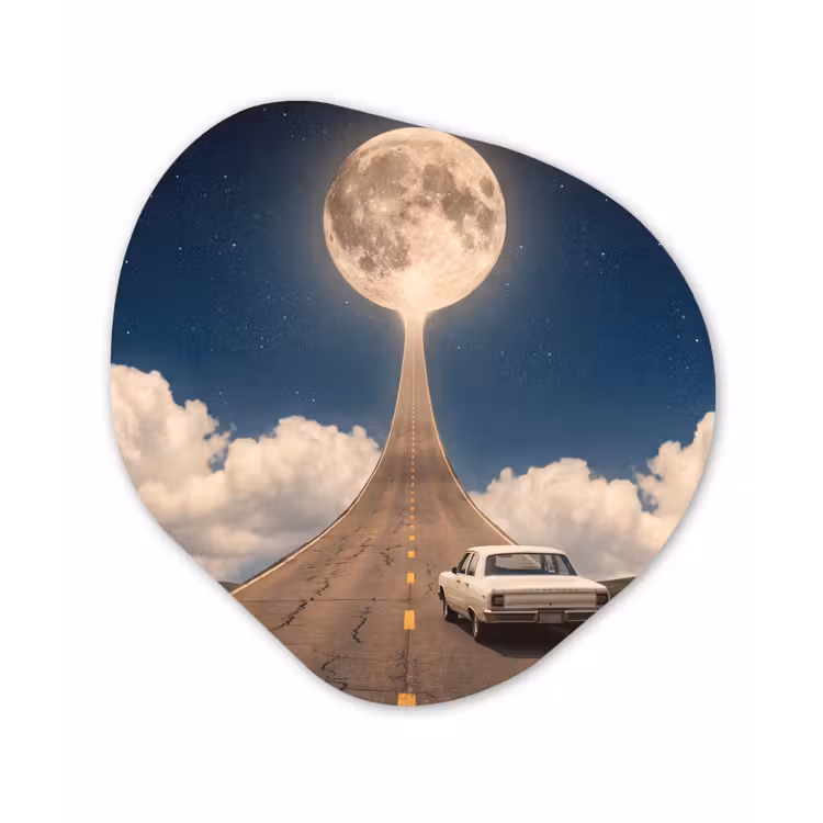 Organic - Forex - Road - Moon - Night - Weg - Maan - Nacht Wandcirkel Organisch Forex 3mm klein