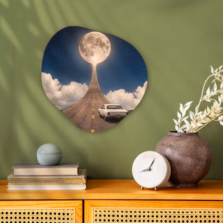 Organic - Forex - Road - Moon - Night - Weg - Maan - Nacht Wandcirkel Organisch Forex 3mm klein
