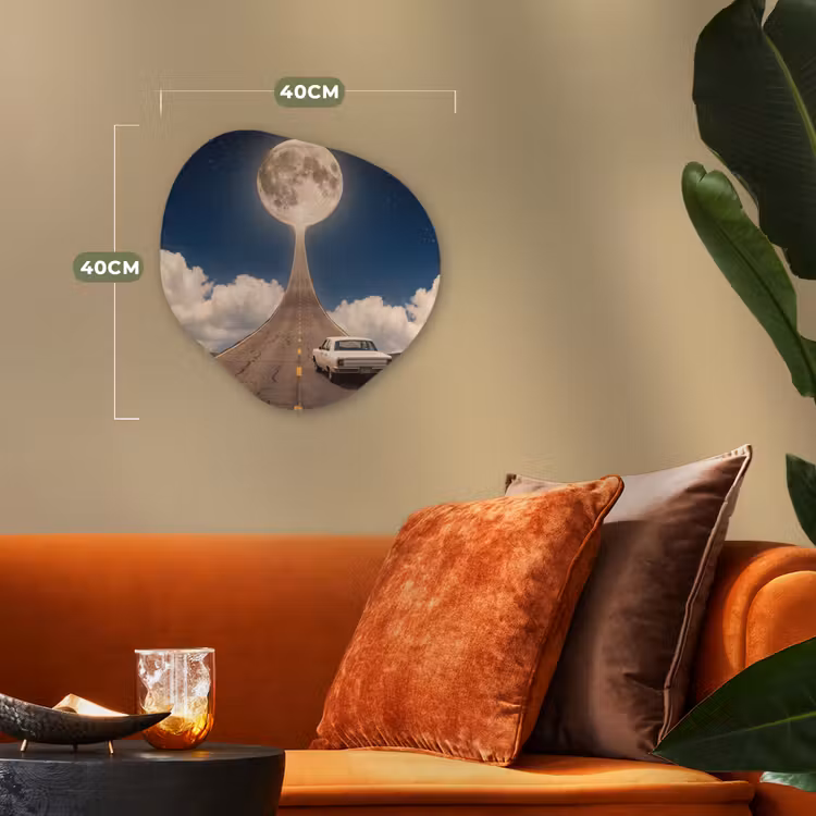 Organic - Forex - Road - Moon - Night - Weg - Maan - Nacht Wandcirkel Organisch Forex 3mm klein