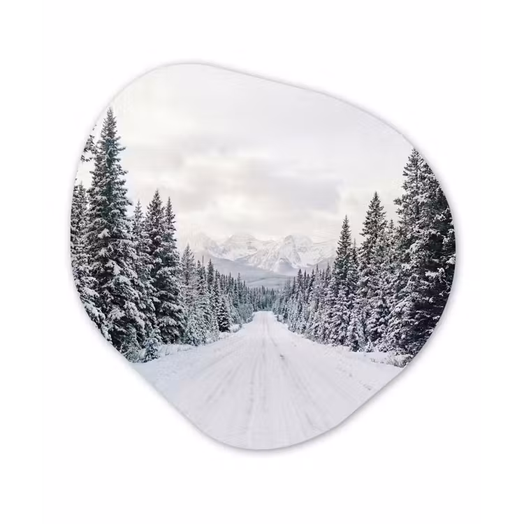 Weg - Sneeuw - Naaldbos - Winter - Avontuurlijk Wandcirkel Organisch Forex 3mm klein -3d