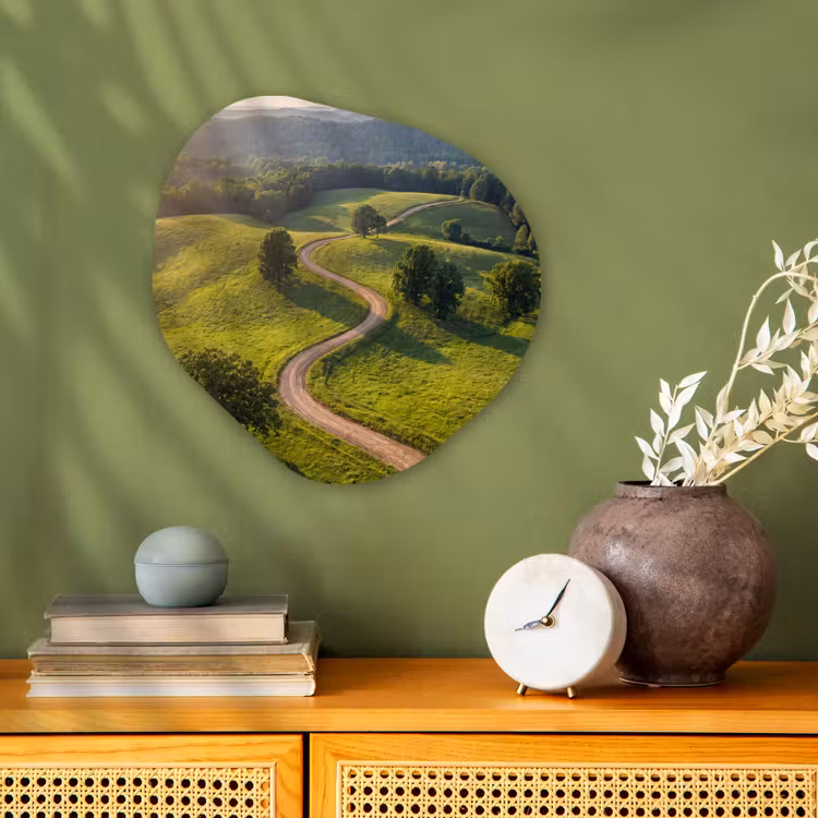 Weg - Weide - Natuur - Groen Wandcirkel Organisch Forex 3mm klein -sfeer2
