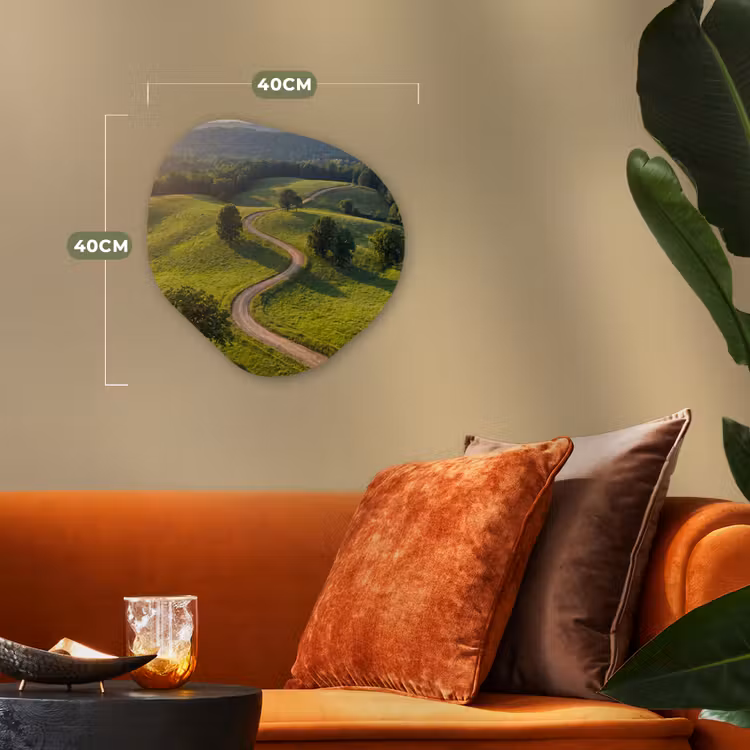 Weg - Weide - Natuur - Groen Wandcirkel Organisch Forex 3mm klein -sfeer3