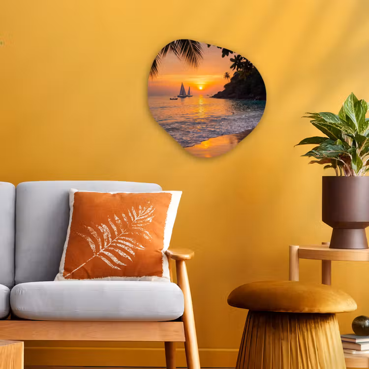 Zee - Zonsondergang - Boot - Natuur - Oranje Wandcirkel Organisch Forex 3mm klein -sfeer4
