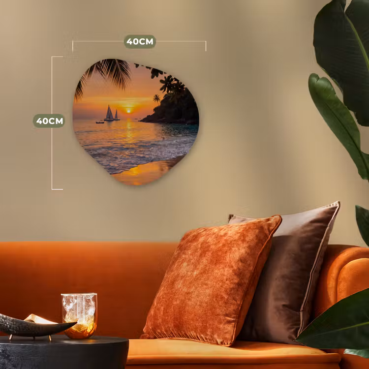 Zee - Zonsondergang - Boot - Natuur - Oranje Wandcirkel Organisch Forex 3mm klein -sfeer3