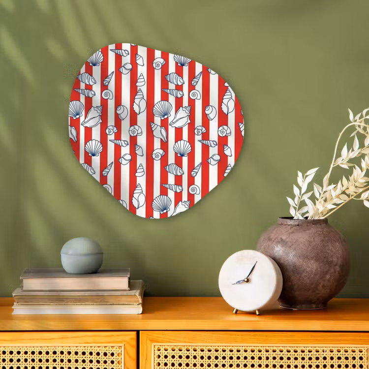 Schelp - Zeedieren - Zomer - Illustratie - Rood - Blauw Wandcirkel Organisch Forex 3mm klein -sfeer2