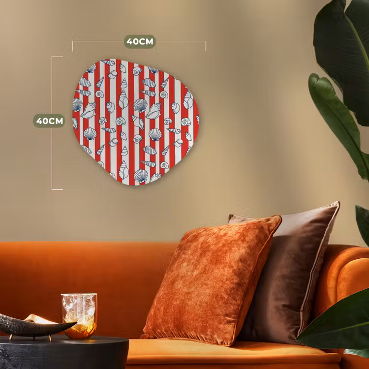 Schelp - Zeedieren - Zomer - Illustratie - Rood - Blauw Wandcirkel Organisch Forex 3mm klein -sfeer3