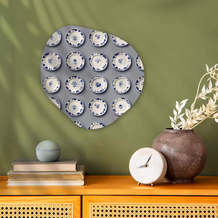 Borden - Bloemen - Blauw - Wit Wandcirkel Organisch Forex 3mm klein 629 -sfeer2