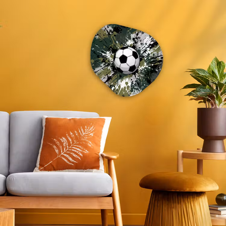 Voetbal - Verf - Spetters - Groen Wandcirkel Organisch Forex 3mm klein -sfeer4