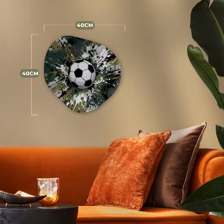 Voetbal - Verf - Spetters - Groen Wandcirkel Organisch Forex 3mm klein -sfeer3