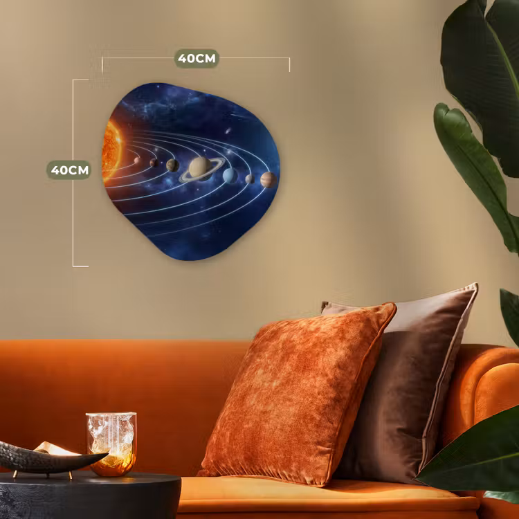 Ruimte - Zonnestelsel - Blauw Wandcirkel Organisch Forex 3mm klein -sfeer3