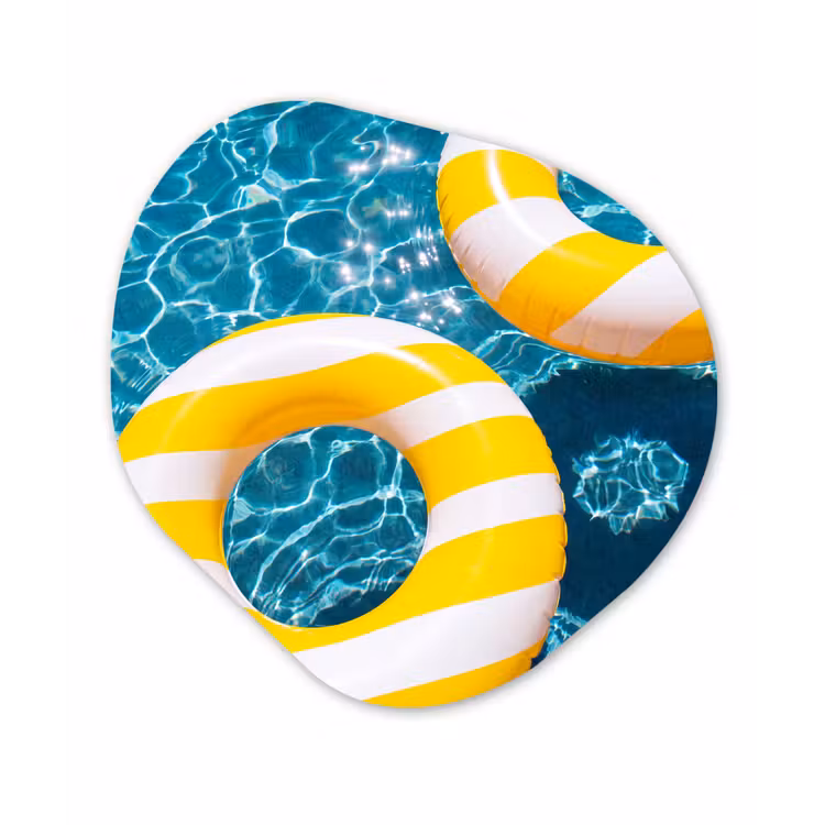 Zwembad - Zwembanden - Zomer - Geel - Blauw Wandcirkel Organisch Forex 3mm klein -3d